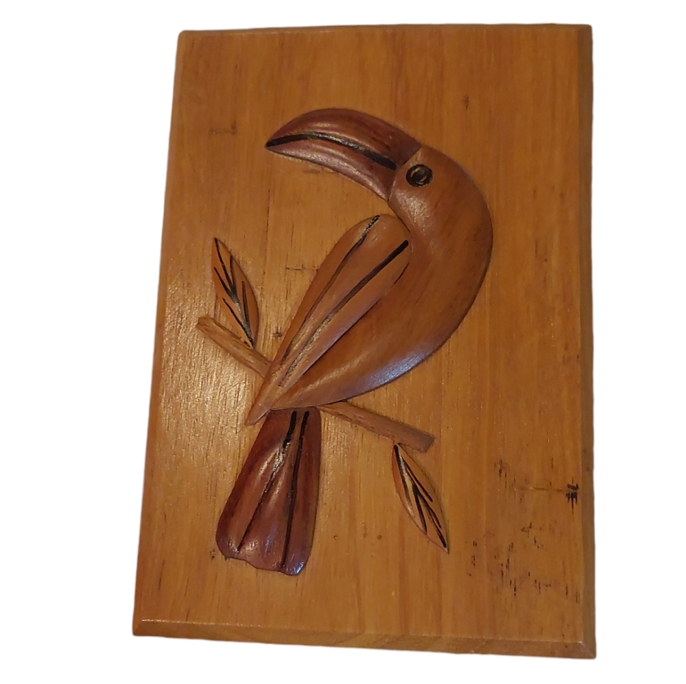 Vintage Carved Wood Tucan Plaque Hanging